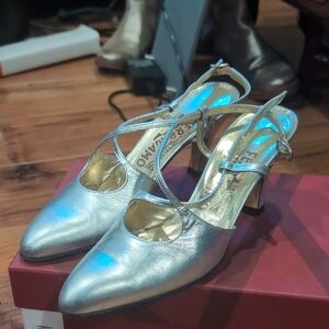 Salvatore Ferragamo Metallic Silver Heels
